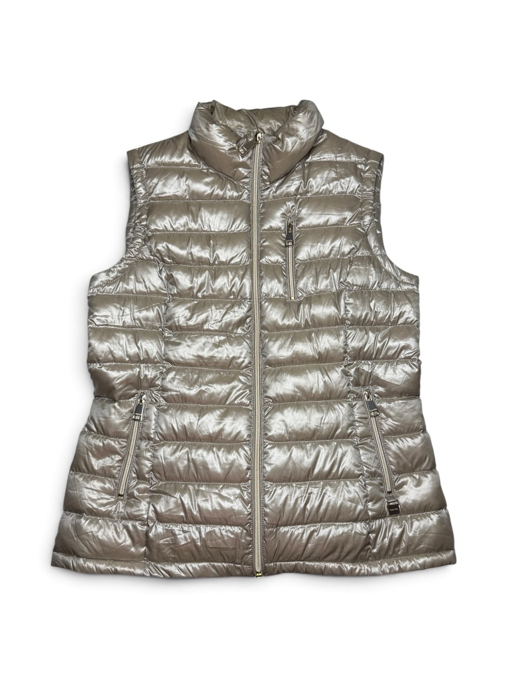 Calvin Klein Women's Metallic Shiny Gray Puffer Vest Size Large